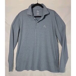 Rhoback Mens Large Light Blue Striped Polo Long Sleeve Stretch Golf Performance